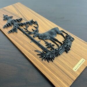 Vintage Banff Canada Elk Pine Tree 3D Wall Plaque Wood Grain Souvenir 12x4.5
